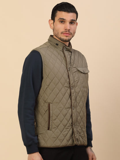 Jacket for Men | Premium Casual Jacket Regular Fit Detachable Mandarin Collar Nylon Fabric Self Design Pattern