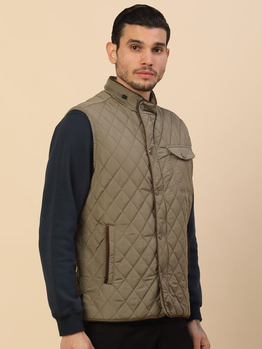 Jacket for Men | Premium Casual Jacket Regular Fit Detachable Mandarin Collar Nylon Fabric Self Design Pattern