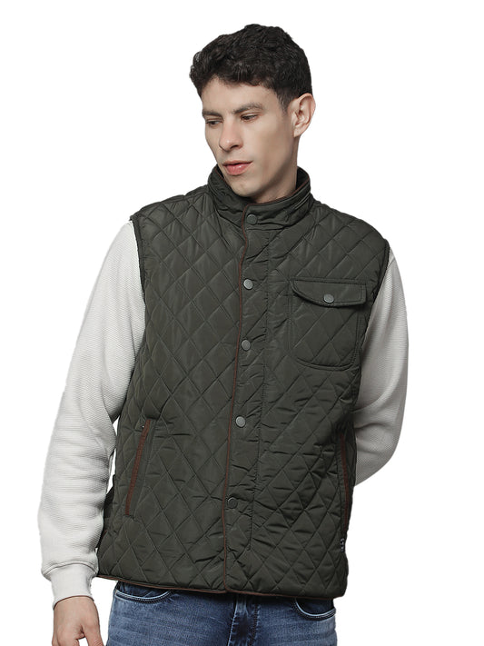 Jacket for Men | Premium Casual Jacket Regular Fit Mock Neck Nylon Fabric Solid Pattern