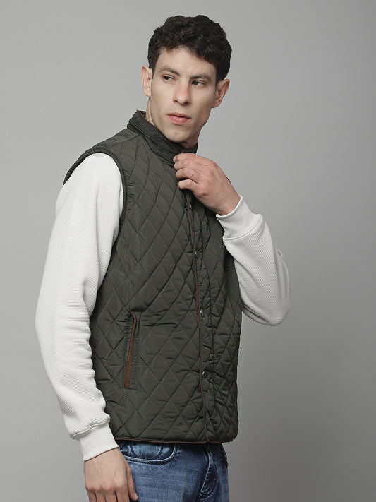 Jacket for Men | Premium Casual Jacket Regular Fit Mock Neck Nylon Fabric Solid Pattern