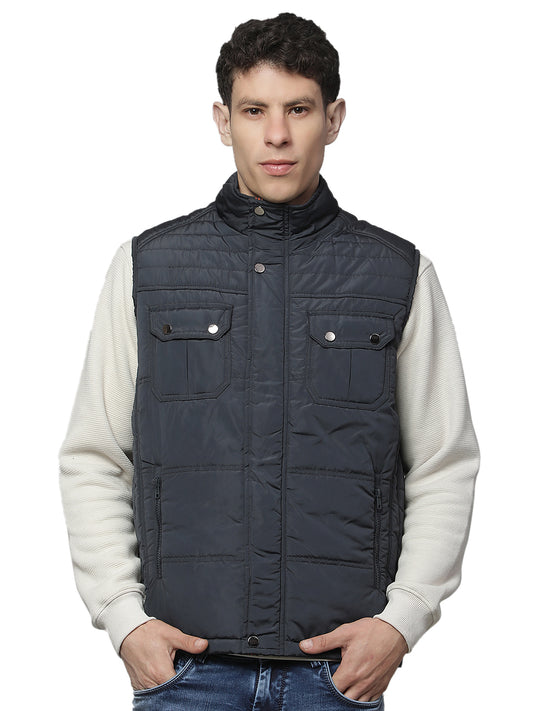 Jacket for Men | Premium Casual Jacket Regular Fit Mock Neck Nylon Fabric Solid Pattern