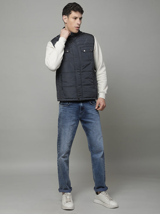 Jacket for Men | Premium Casual Jacket Regular Fit Mock Neck Nylon Fabric Solid Pattern