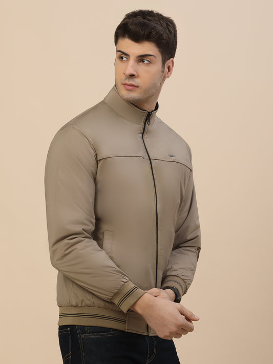 Reversible Jacket for Men | Premium Casual Jacket Smart Fit Mock Neck Nylon Fabric Solid Pattern