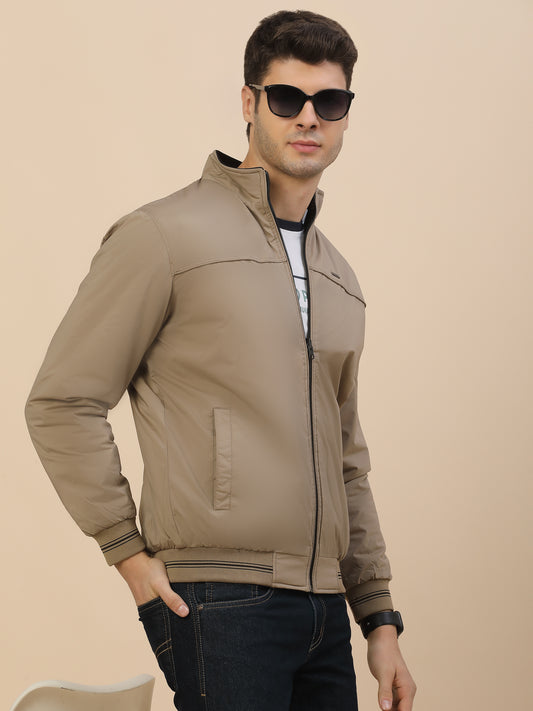 Reversible Jacket for Men | Premium Casual Jacket Smart Fit Mock Neck Nylon Fabric Solid Pattern