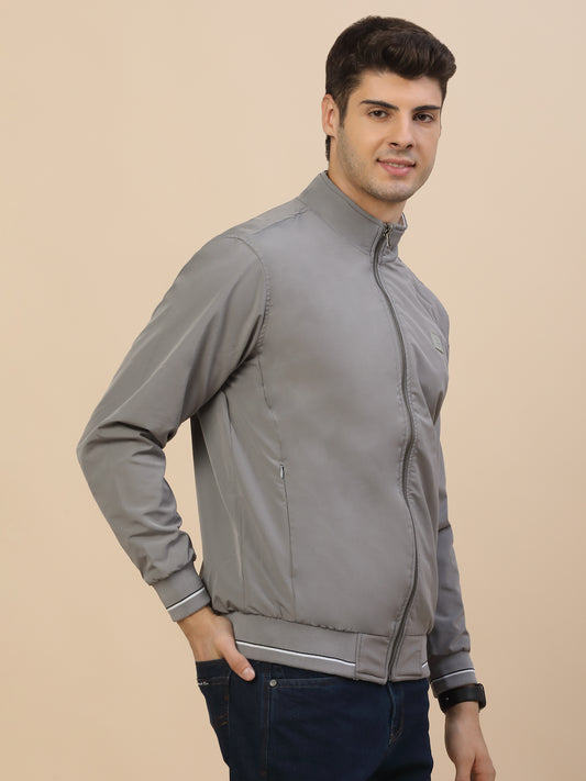 Reversible Jacket for Men | Premium Casual Jacket Smart Fit Mock Neck Poly Blend Fabric Solid Pattern