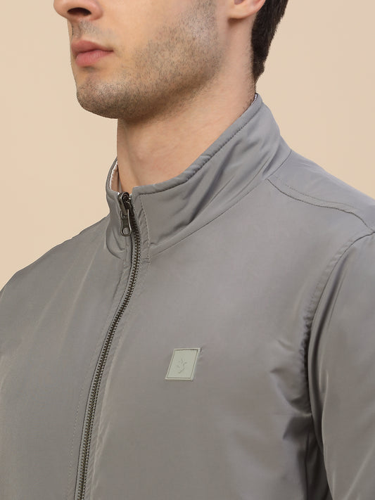 Reversible Jacket for Men | Premium Casual Jacket Smart Fit Mock Neck Poly Blend Fabric Solid Pattern