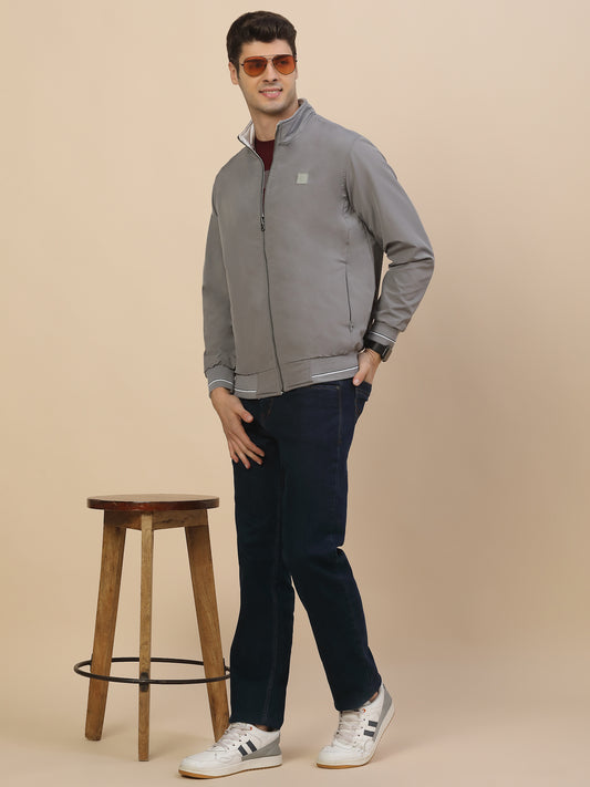 Reversible Jacket for Men | Premium Casual Jacket Smart Fit Mock Neck Poly Blend Fabric Solid Pattern