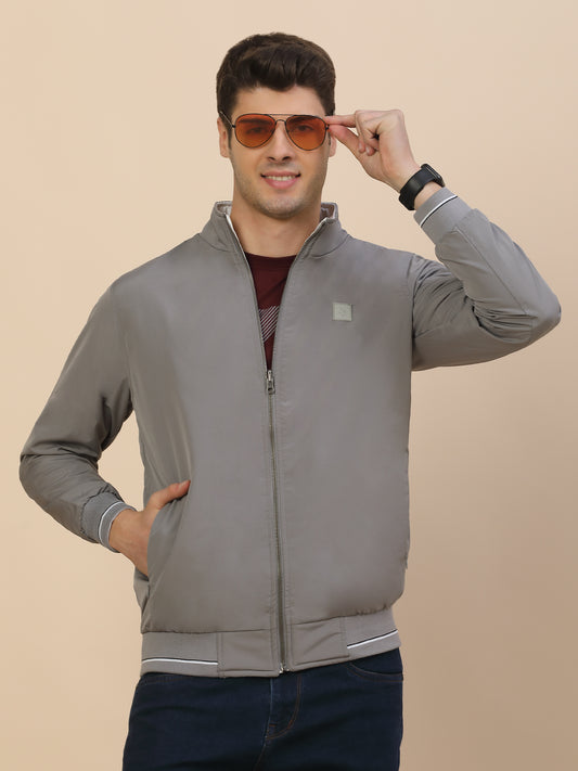 Reversible Jacket for Men | Premium Casual Jacket Smart Fit Mock Neck Poly Blend Fabric Solid Pattern