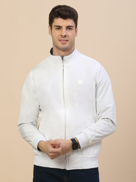 Reversible Jacket for Men | Premium Casual Jacket Smart Fit Mock Neck Poly Blend Fabric Solid Pattern