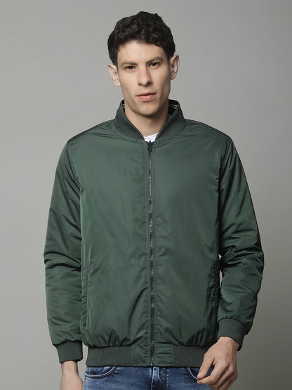 Reversible Jacket for Men | Premium Casual Jacket Regular Fit Mock Neck Poly Blend Fabric Solid Pattern