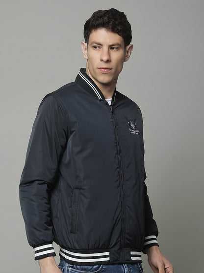Reversible Jacket for Men | Premium Casual Jacket Regular Fit Mock Neck Poly Blend Fabric Solid Pattern
