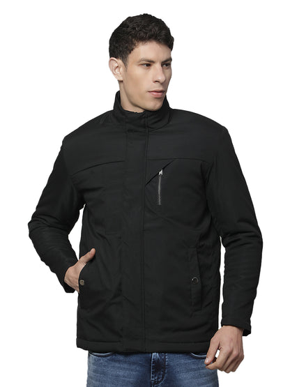 Jacket for Men | Premium Casual Jacket Regular Fit Mock Neck Poly Blend Fabric Solid Pattern