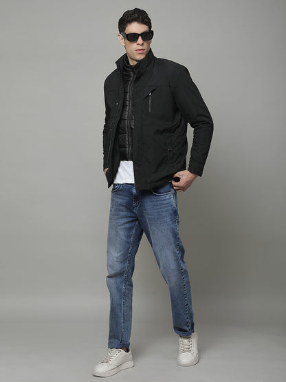 Jacket for Men | Premium Casual Jacket Regular Fit Mock Neck Poly Blend Fabric Solid Pattern