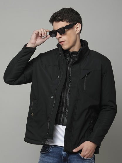 Jacket for Men | Premium Casual Jacket Regular Fit Mock Neck Poly Blend Fabric Solid Pattern