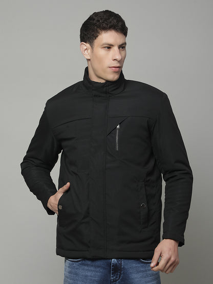 Jacket for Men | Premium Casual Jacket Regular Fit Mock Neck Poly Blend Fabric Solid Pattern