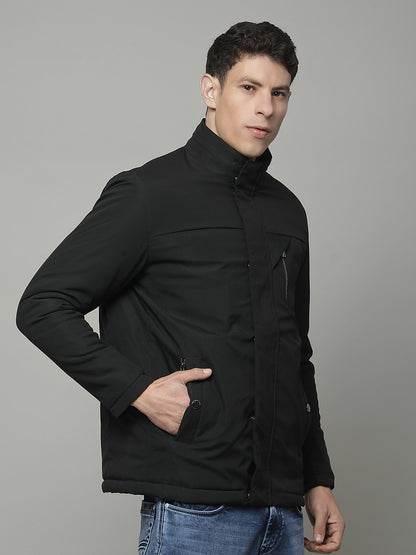 Jacket for Men | Premium Casual Jacket Regular Fit Mock Neck Poly Blend Fabric Solid Pattern