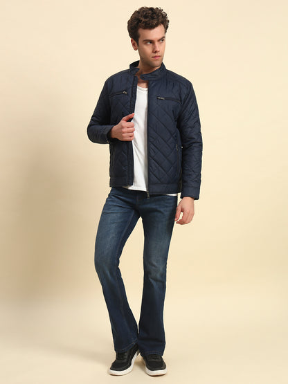 Jacket for Men | Premium Casual Jacket Smart Fit Band Neck Poly Blend Fabric Solid Pattern