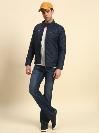 Jacket for Men | Premium Casual Jacket Smart Fit Band Neck Poly Blend Fabric Solid Pattern