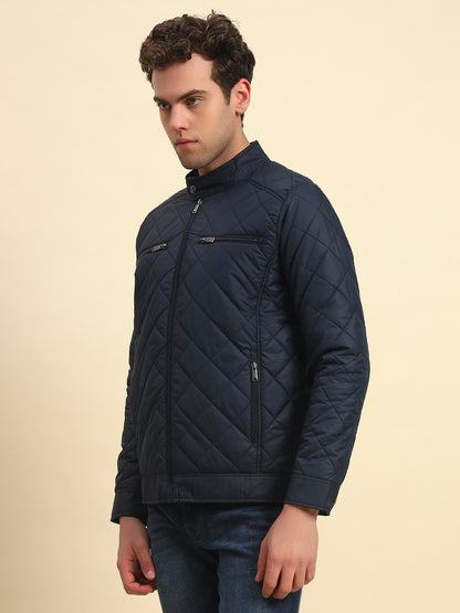 Jacket for Men | Premium Casual Jacket Smart Fit Band Neck Poly Blend Fabric Solid Pattern