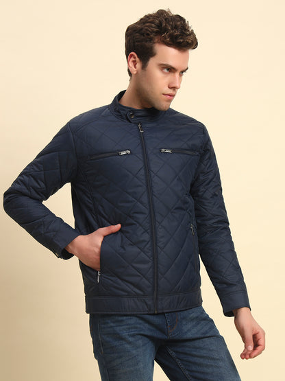 Jacket for Men | Premium Casual Jacket Smart Fit Band Neck Poly Blend Fabric Solid Pattern