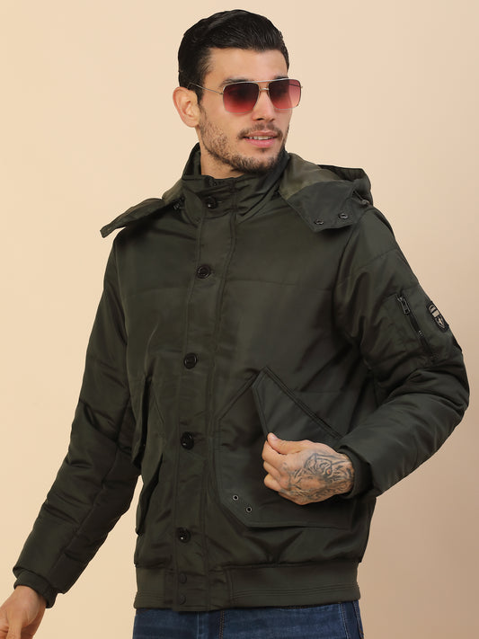 Jacket for Men | Premium Casual Jacket Regular Fit Detachable Hooded Polyester Fabric Solid Pattern