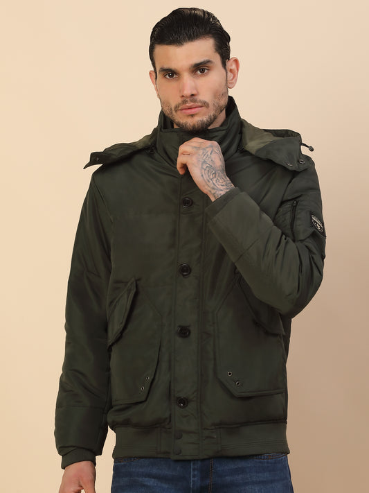 Jacket for Men | Premium Casual Jacket Regular Fit Detachable Hooded Polyester Fabric Solid Pattern