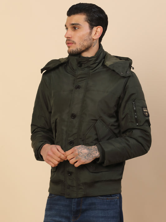 Jacket for Men | Premium Casual Jacket Regular Fit Detachable Hooded Polyester Fabric Solid Pattern