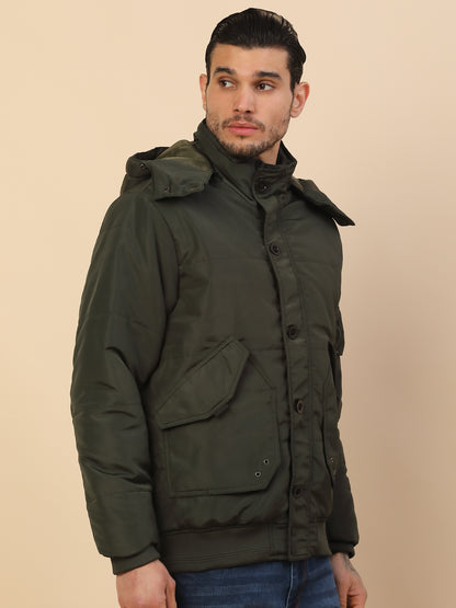 Jacket for Men | Premium Casual Jacket Regular Fit Detachable Hooded Polyester Fabric Solid Pattern