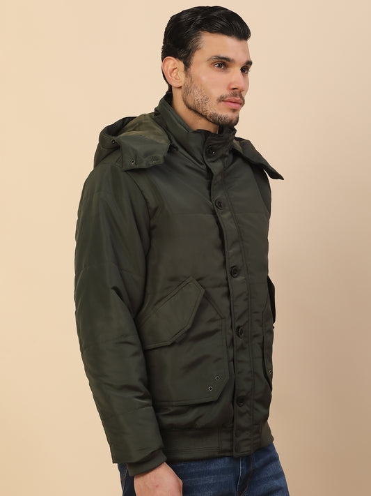 Jacket for Men | Premium Casual Jacket Regular Fit Detachable Hooded Polyester Fabric Solid Pattern