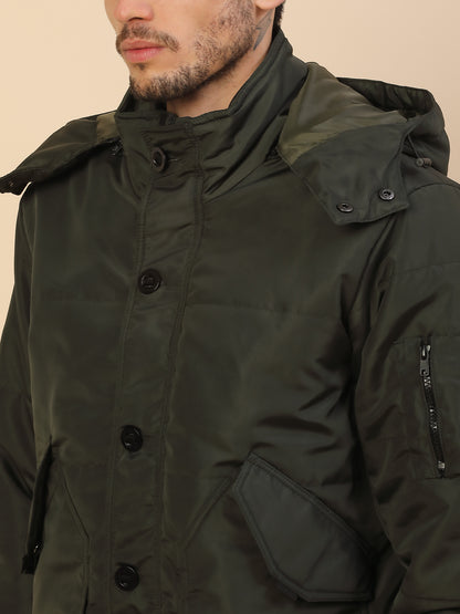 Jacket for Men | Premium Casual Jacket Regular Fit Detachable Hooded Polyester Fabric Solid Pattern