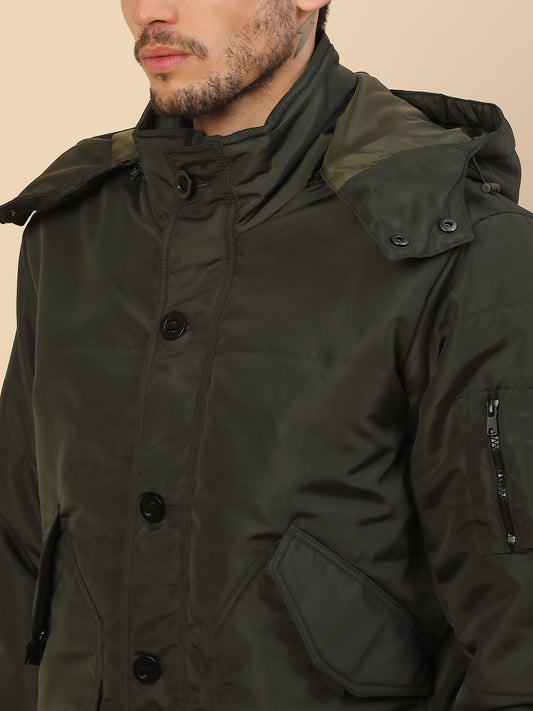 Jacket for Men | Premium Casual Jacket Regular Fit Detachable Hooded Polyester Fabric Solid Pattern