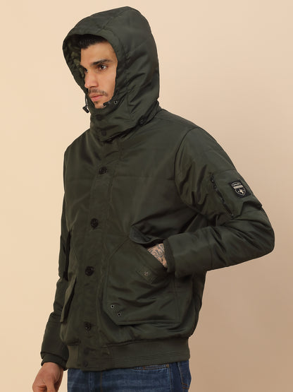 Jacket for Men | Premium Casual Jacket Regular Fit Detachable Hooded Polyester Fabric Solid Pattern