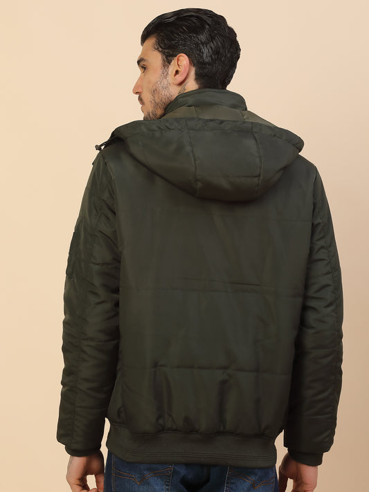 Jacket for Men | Premium Casual Jacket Regular Fit Detachable Hooded Polyester Fabric Solid Pattern
