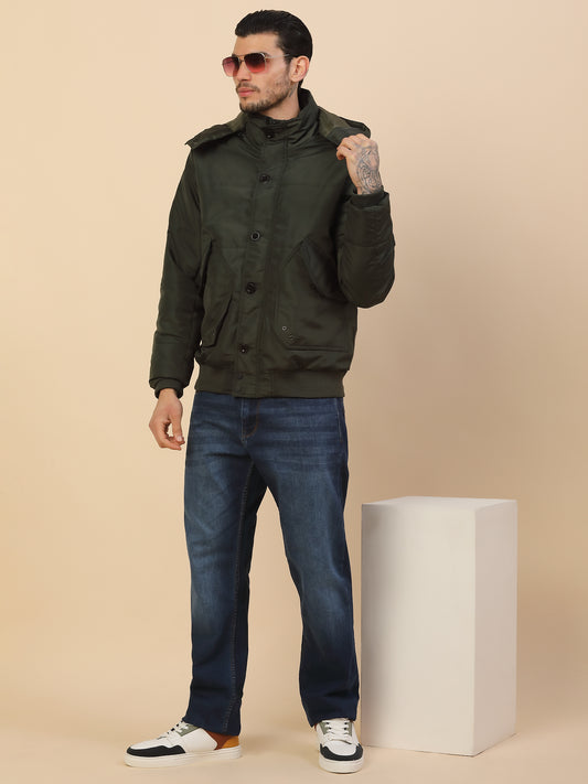 Jacket for Men | Premium Casual Jacket Regular Fit Detachable Hooded Polyester Fabric Solid Pattern