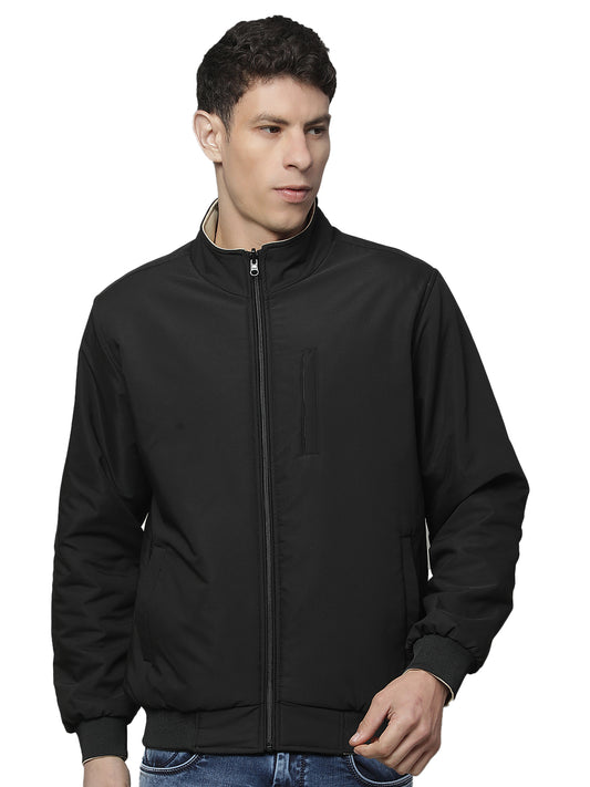 Reversible Jacket for Men | Premium Casual Jacket Regular Fit Mock Neck Poly Blend Fabric Solid Pattern