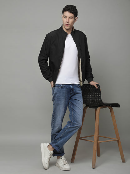 Reversible Jacket for Men | Premium Casual Jacket Regular Fit Mock Neck Poly Blend Fabric Solid Pattern