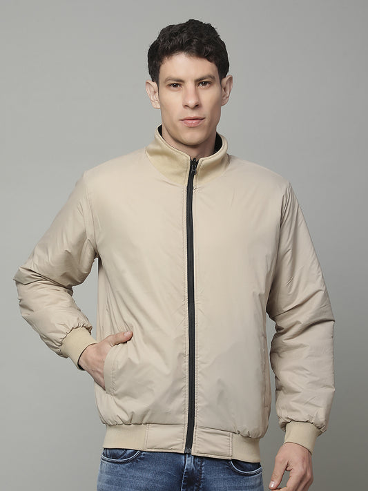 Reversible Jacket for Men | Premium Casual Jacket Regular Fit Mock Neck Poly Blend Fabric Solid Pattern