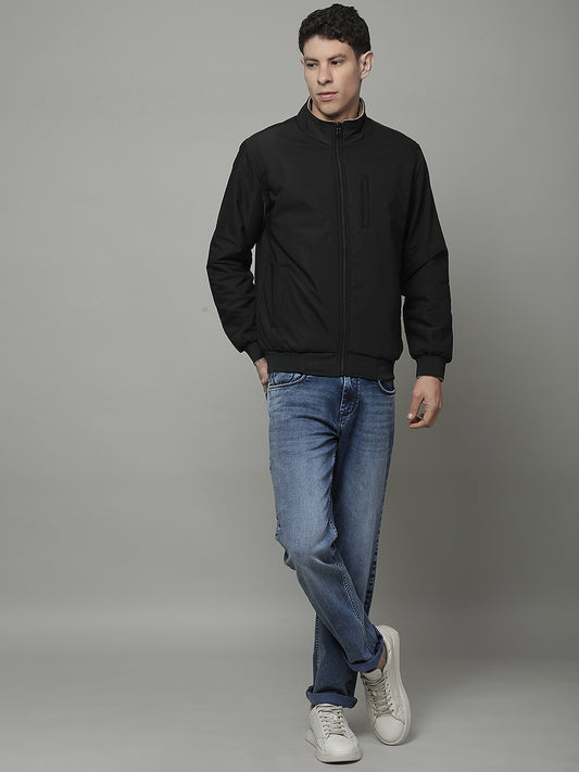 Reversible Jacket for Men | Premium Casual Jacket Regular Fit Mock Neck Poly Blend Fabric Solid Pattern