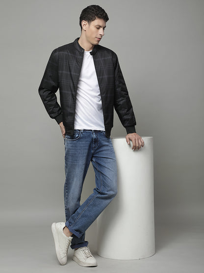 Reversible Jacket for Men | Premium Casual Jacket Regular Fit Mock Neck Poly Blend Fabric Check Pattern