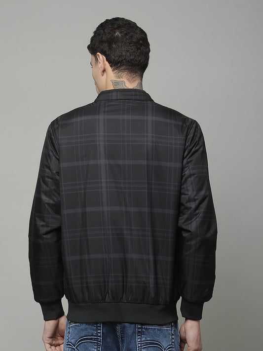 Reversible Jacket for Men | Premium Casual Jacket Regular Fit Mock Neck Poly Blend Fabric Check Pattern