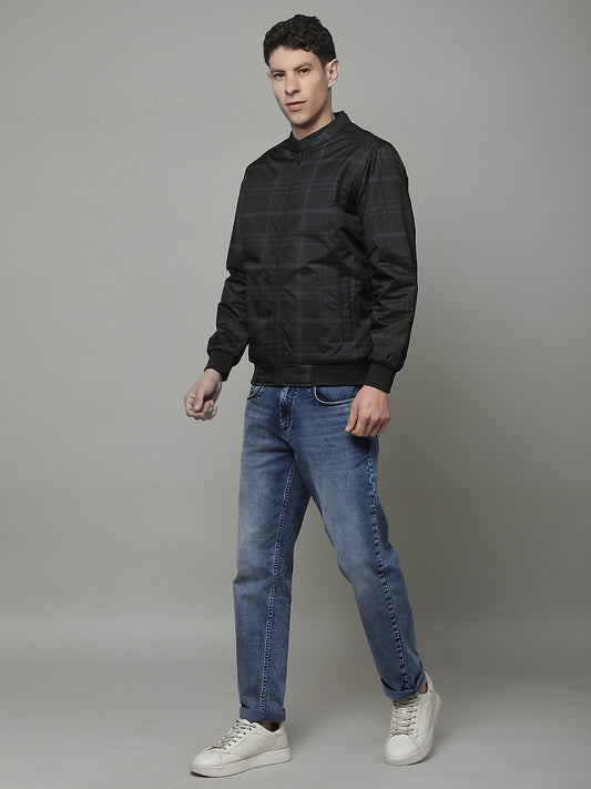 Reversible Jacket for Men | Premium Casual Jacket Regular Fit Mock Neck Poly Blend Fabric Check Pattern