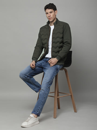 Jacket for Men | Premium Casual Jacket Regular Fit Mock Neck Poly Blend Fabric Solid Pattern