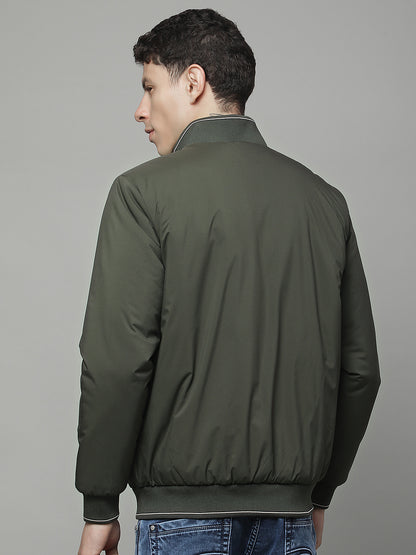 Jacket for Men | Premium Casual Jacket Regular Fit Mock Neck Poly Blend Fabric Solid Pattern