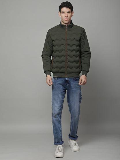Jacket for Men | Premium Casual Jacket Regular Fit Mock Neck Poly Blend Fabric Solid Pattern