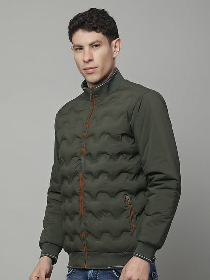 Jacket for Men | Premium Casual Jacket Regular Fit Mock Neck Poly Blend Fabric Solid Pattern