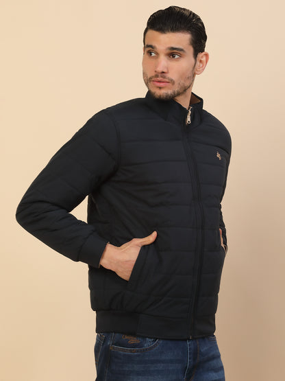 Jacket for Men | Premium Casual Jacket Regular Fit Detachable Mandarin Collar Polyester Fabric Solid Pattern