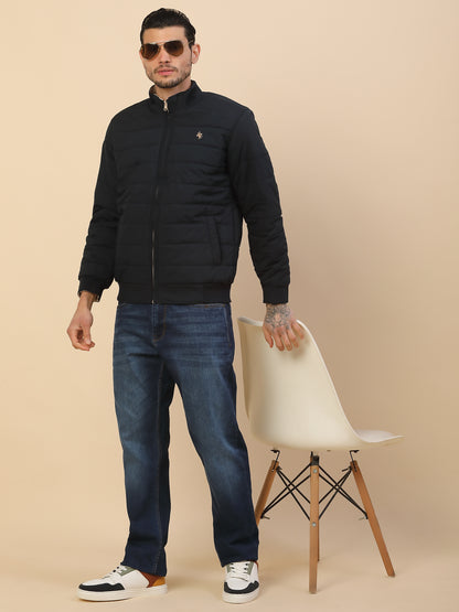 Jacket for Men | Premium Casual Jacket Regular Fit Detachable Mandarin Collar Polyester Fabric Solid Pattern