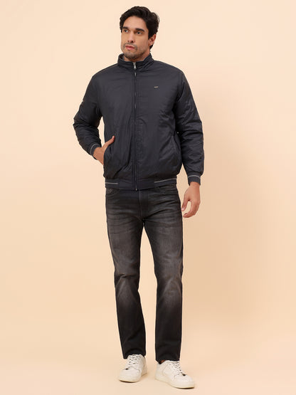 Reversible Jacket for Men | Premium Casual Jacket Smart Fit Mock Neck Poly Blend Fabric Solid Pattern