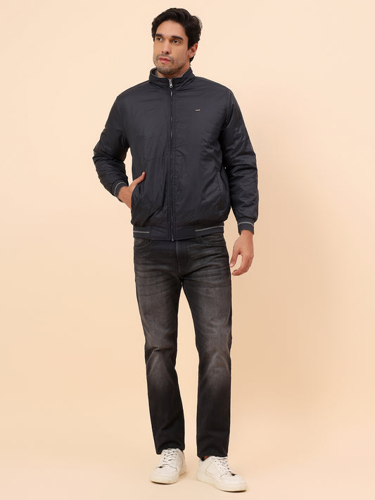 Reversible Jacket for Men | Premium Casual Jacket Smart Fit Mock Neck Poly Blend Fabric Solid Pattern