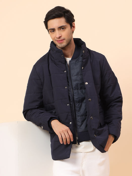 Jacket for Men | Premium Casual Jacket Smart Fit Mock Neck Poly Blend Fabric Solid Pattern